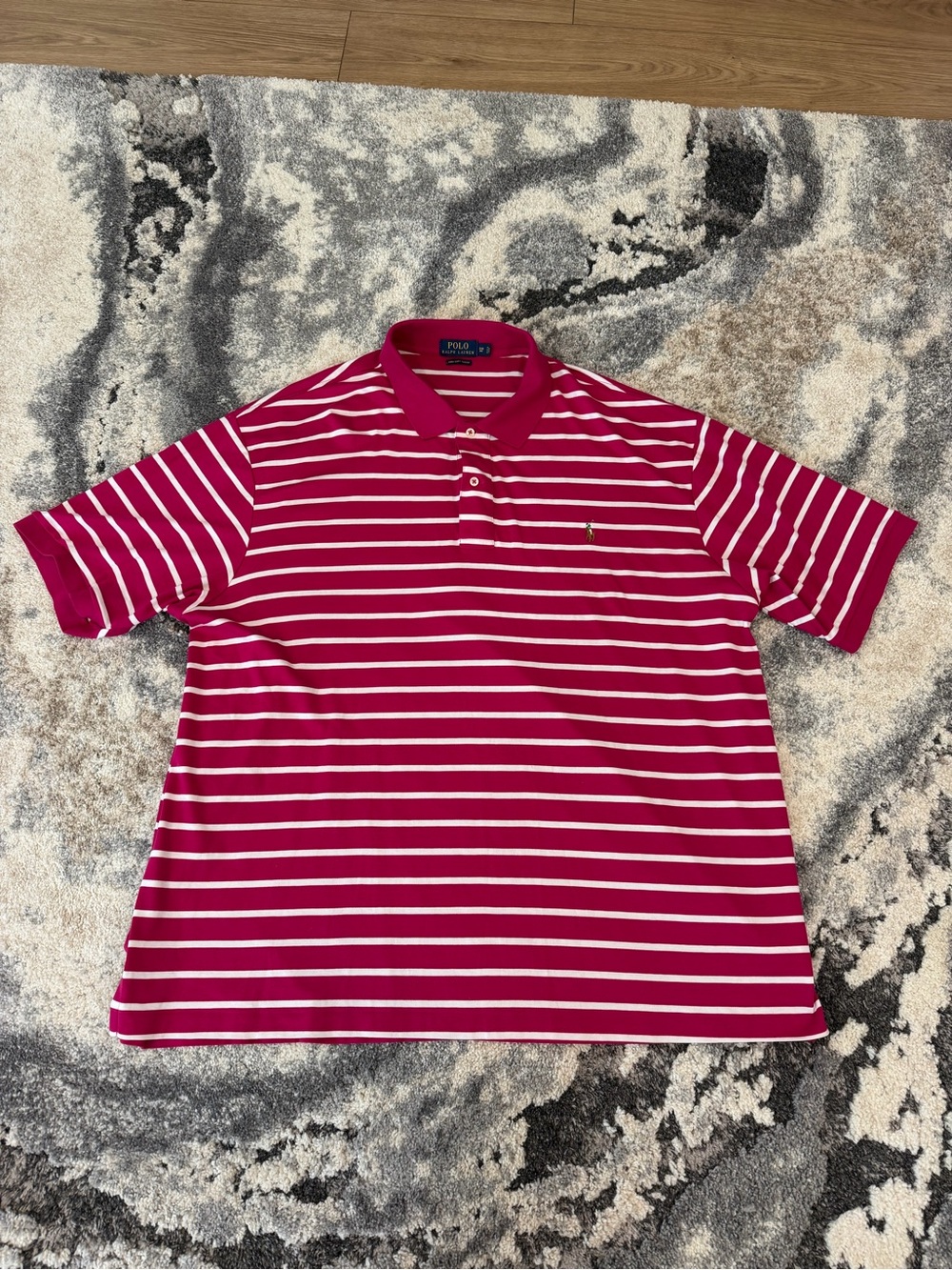 Ralph Lauren Men's Fuchsia and White Striped Polo